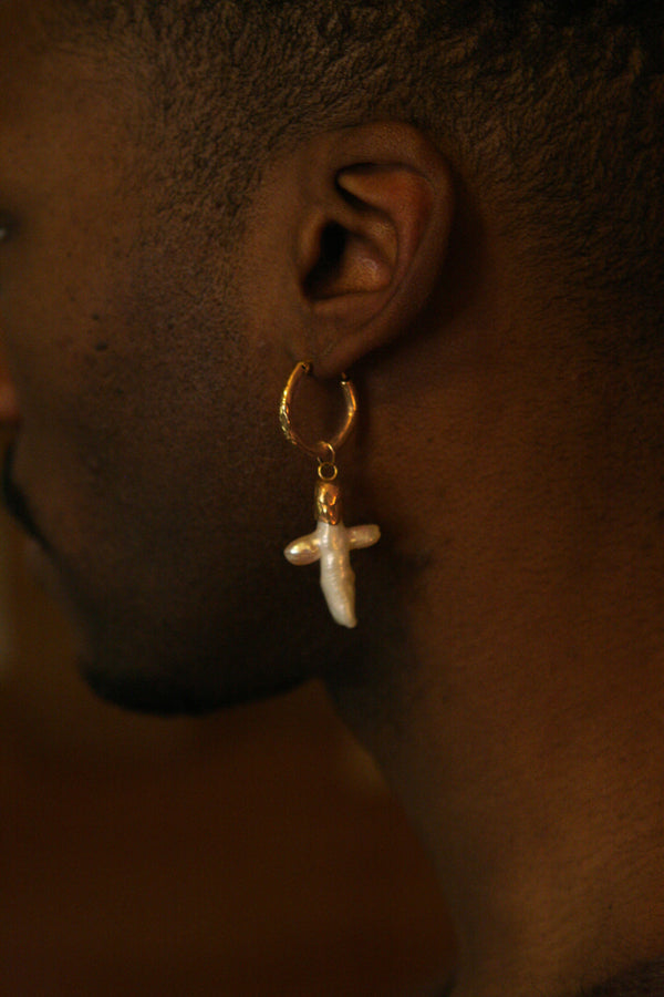 Mother of Pearl Crucifix Hoop (24k)